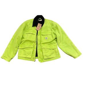 Stüssy washed canvas shop jacket lime in size men's medium